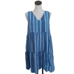 Bella Umbra Dress 100% Linen Sleeveless V Neck Blue‎ Womens size Medium